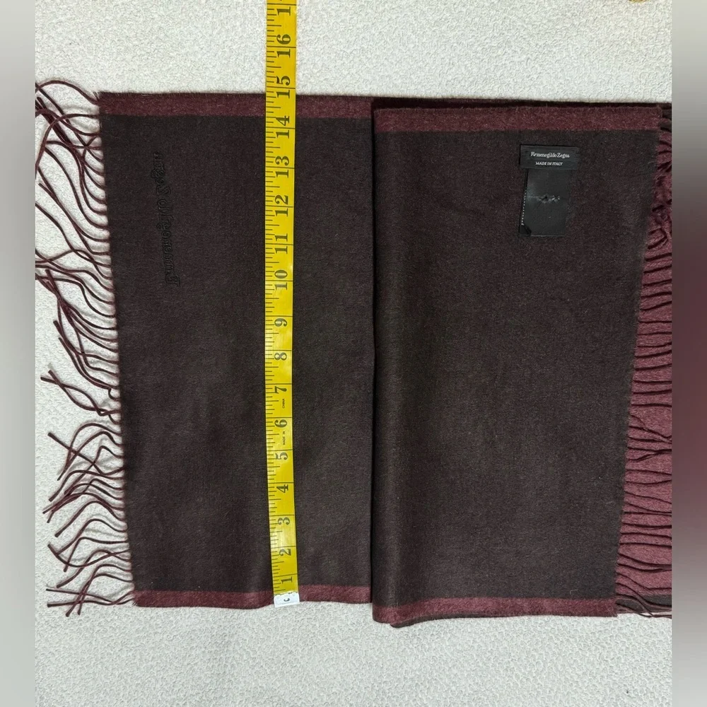 Ermenegildo Zegna Italy Burgundy/Brown fFringed Edge Silk Scarf